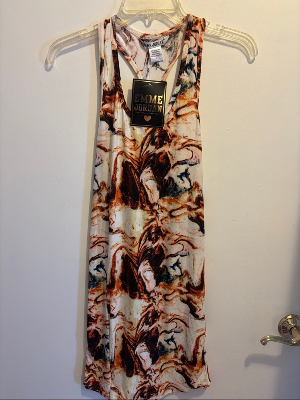 Ruche Marble-Print Racerback Midi Dress in Cream, Brown and Blue